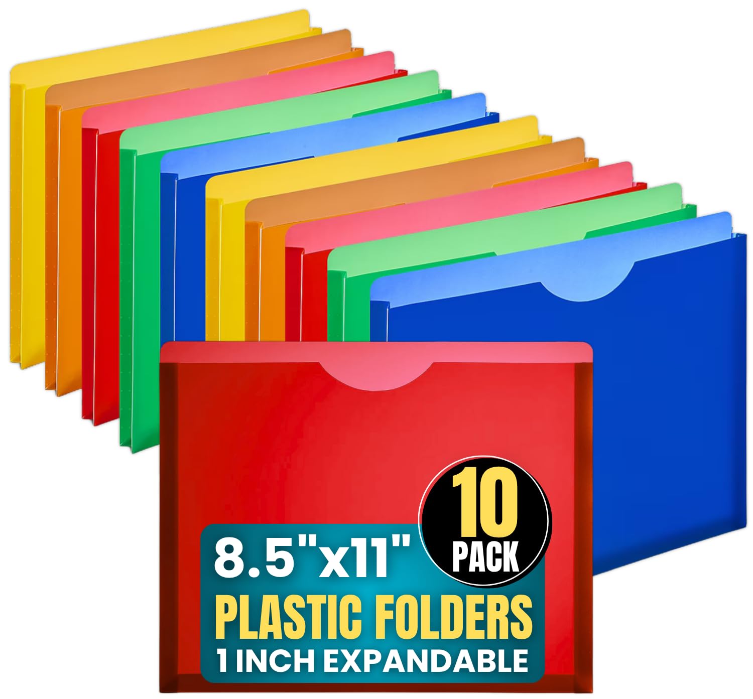 1InTheOffice File Folders, Plastic, Assorted Colors, Letter Size, Expandable, 20 Pack