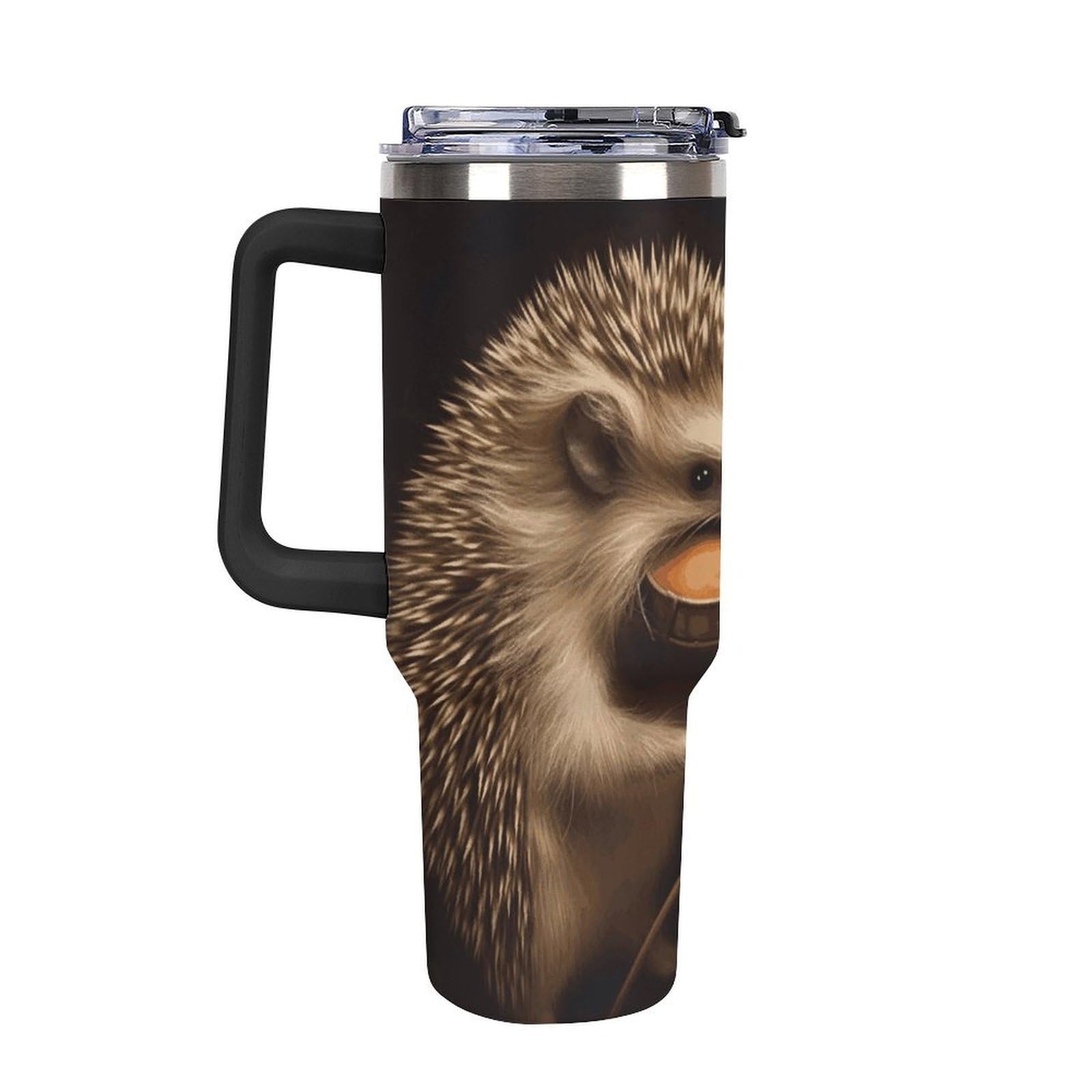 Autobecher aus 304 Edelstahl, Tier-Igel-Musik-Violinen-Becher mit Strohhalm und auslaufsicherem Deckel, großes Fassungsvermögen, vakuumisolierter Reisebecher für Auto-Becherhalter, 1,2 l