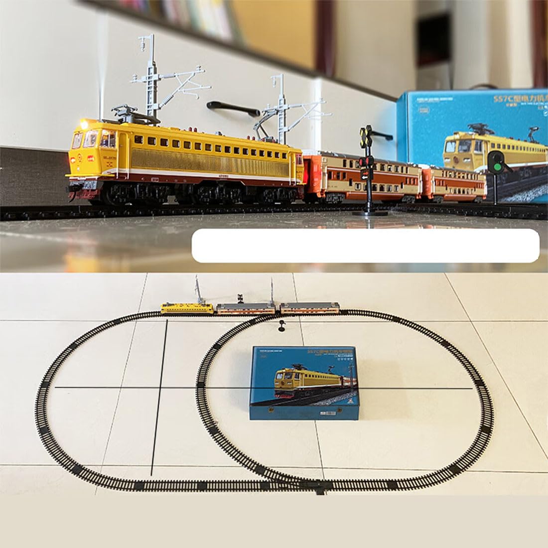 SS7C Mini train électrique en alliage, modèle de locomotive à vapeur réaliste avec wagons de passagers et longue voie