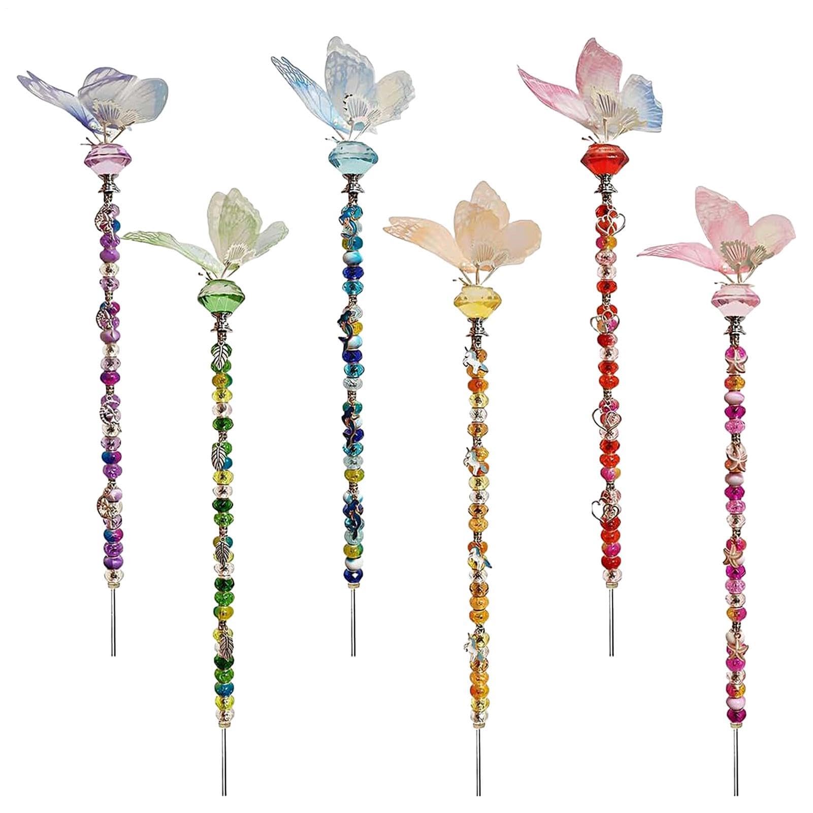 Kit Di Paletti Da Giardino Con Perline Bacchetta Farfalla Colorata | Kit Paletti Da Giardino Bacchetta Fatata Ideale Per Il Prato Cortile Esterno Paesaggio Patio Matrimoni Feste Compleanni
