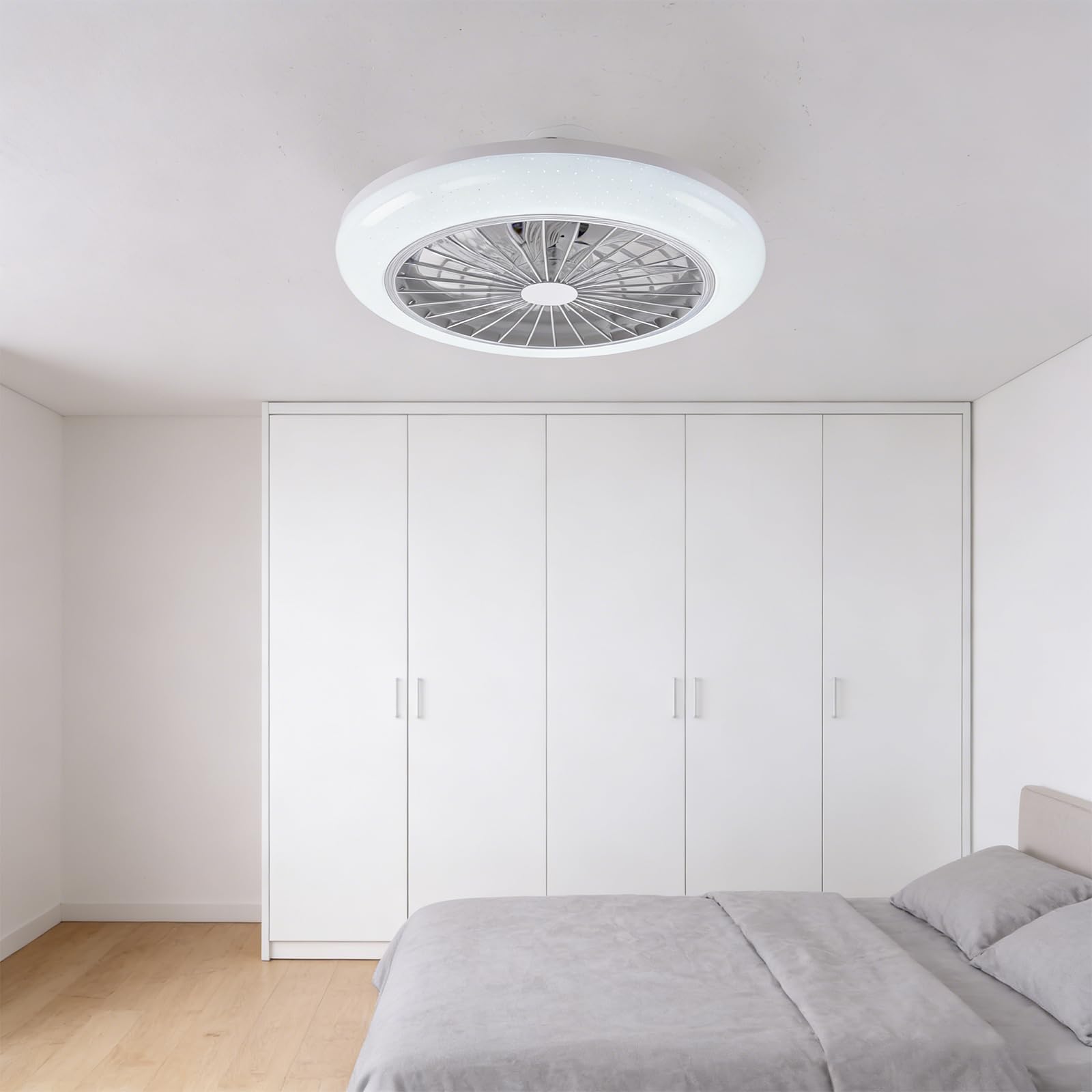 Deckenventilator mit Beleuchtung RGB 45cm Schlafzimmer, mit Lautsprecher | Fernbedienung und APP, Dimmbar, 6 Windstufen Reversibel, Leise, Timer