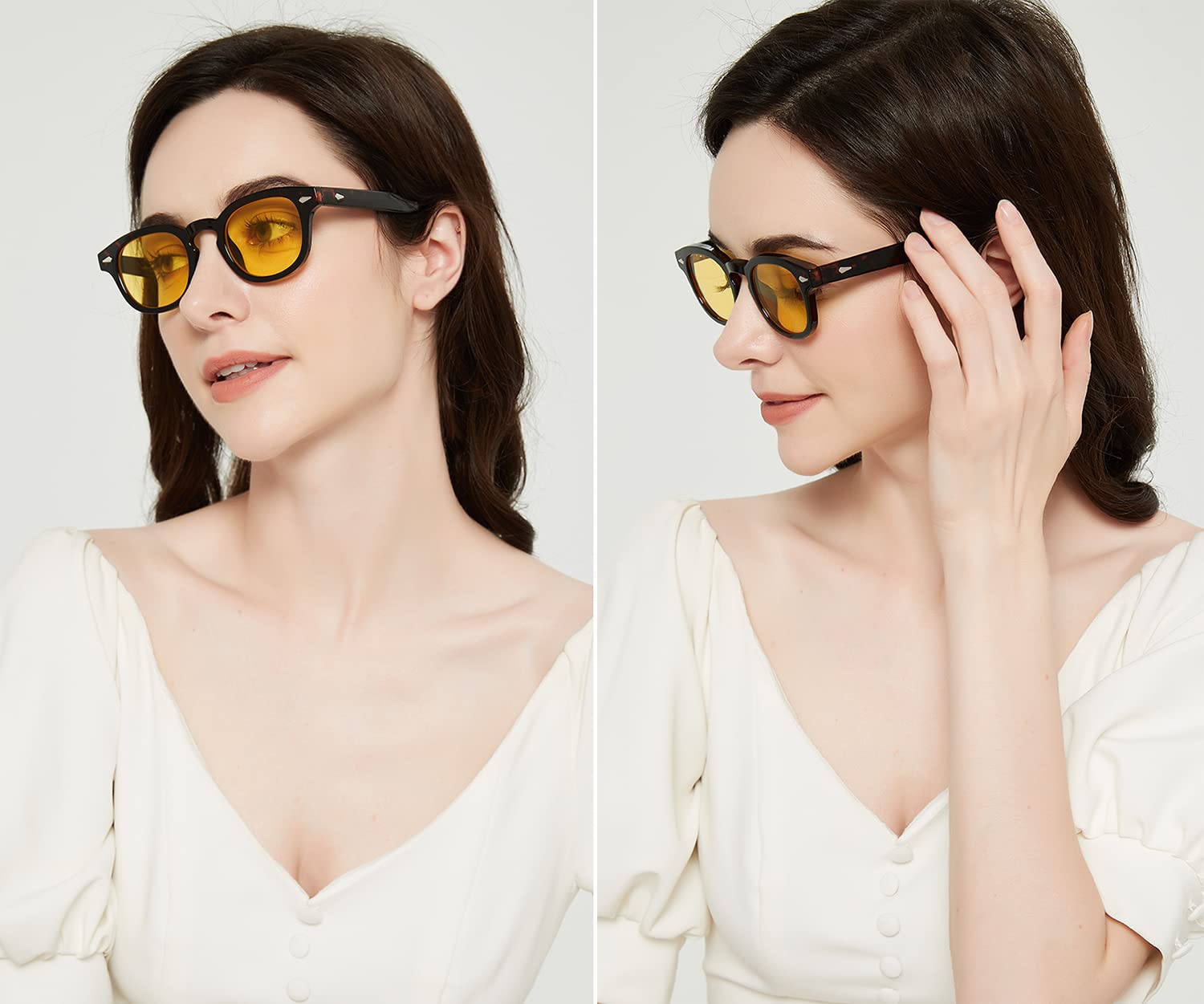 Gtand Unisex-Sonnenbrille im Vintage-Retro-Stil, rund, getönt, für Damen und Herren, modisch, kreisförmig, 46 mm, C19 Schildkröten-Rahmen/gelb getönte Gläser, 46mm