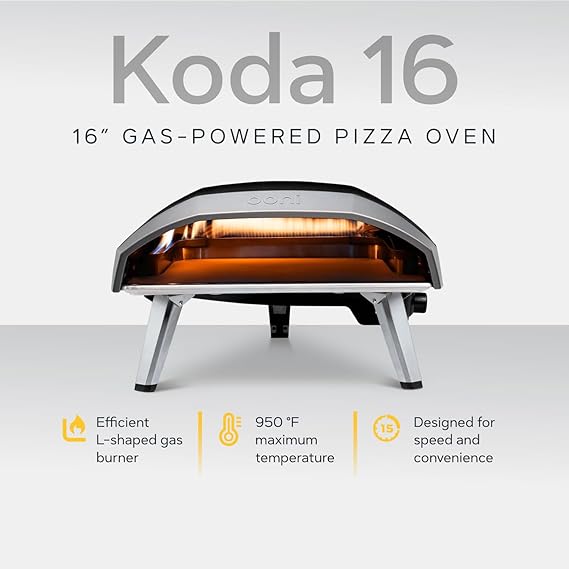 Ooni Koda 16 Propane Gas Pizza Oven 16 Gas Powered Outdoor Oven with 28 mBar Regulator and Gas Hose, Gas Powered Portable Pizza Oven - Foundry Black