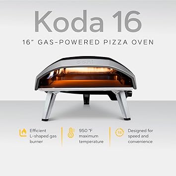 Ooni Koda 16 Propane Gas Pizza Oven 16 Gas Powered Outdoor Oven with 28 mBar Regulator and Gas Hose, Gas Powered Portable Pizza Oven - Foundry Black