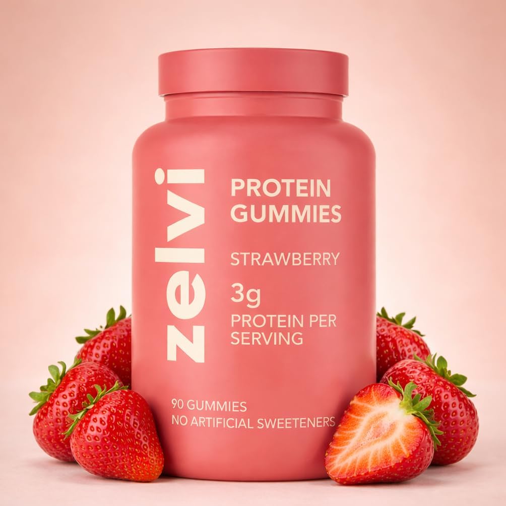 Zelvi Plant-Based Protein Gummies – 3g Per Serving, 90 Gummies, Protein Powder Alternative, Protein Supplement – No Artificial Colors, Naturally Sweetened, Dairy-Free, Gluten-Free (Strawberry)