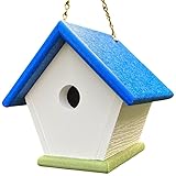 Hanging Wren House: Unique and Colorful Bird Houses Handmade from Eco Friendly Recycled Plastic Materials (Blue/Green)