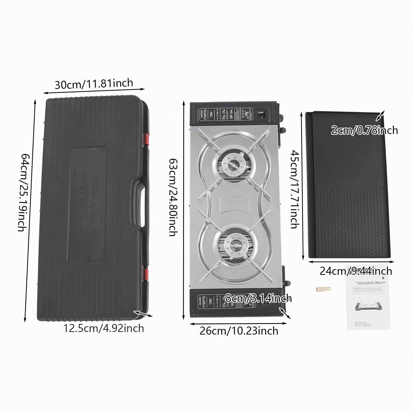 Réchaud à gaz 2 en 1, 2 brûleurs avec plaque de barbecue, réchaud à gaz de camping avec plaque + grill, réchaud de camping, réchaud à gaz pour camping, voyage, randonnée et cuisine