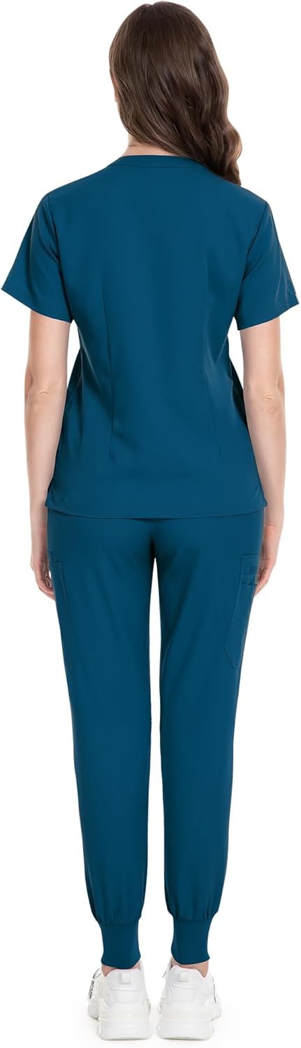 niaahinn Women's Scrub Top with Classic V-Neck & Yoga Jogger Pants Medical Nursing Uniform Set - Image 3