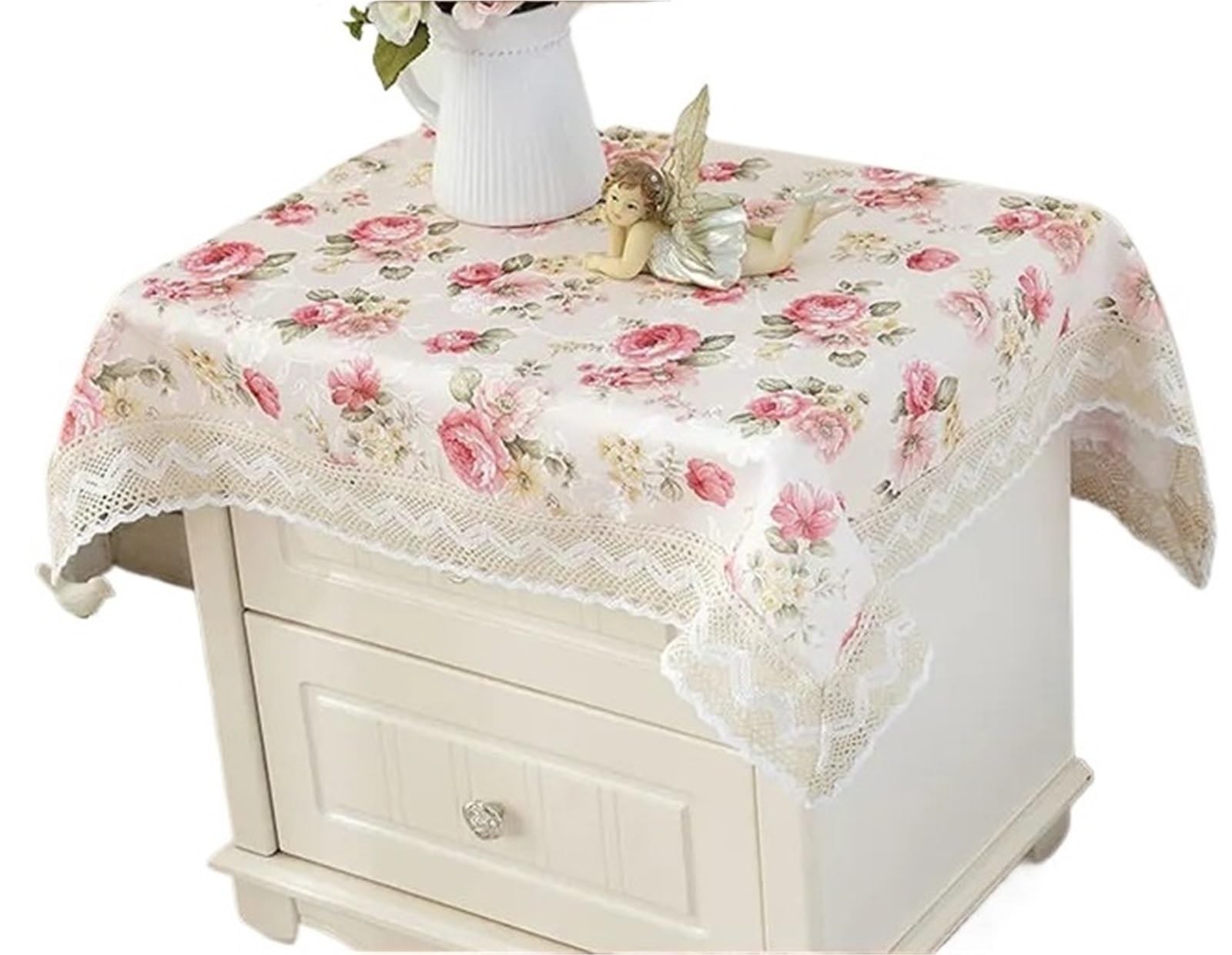 ZNTIHZ Lace Bedside Table Cover Embroidered Tablecloth Simple Style Multifunctional Wedding Party For Furniture Dresser(Beige A,85x85cm)