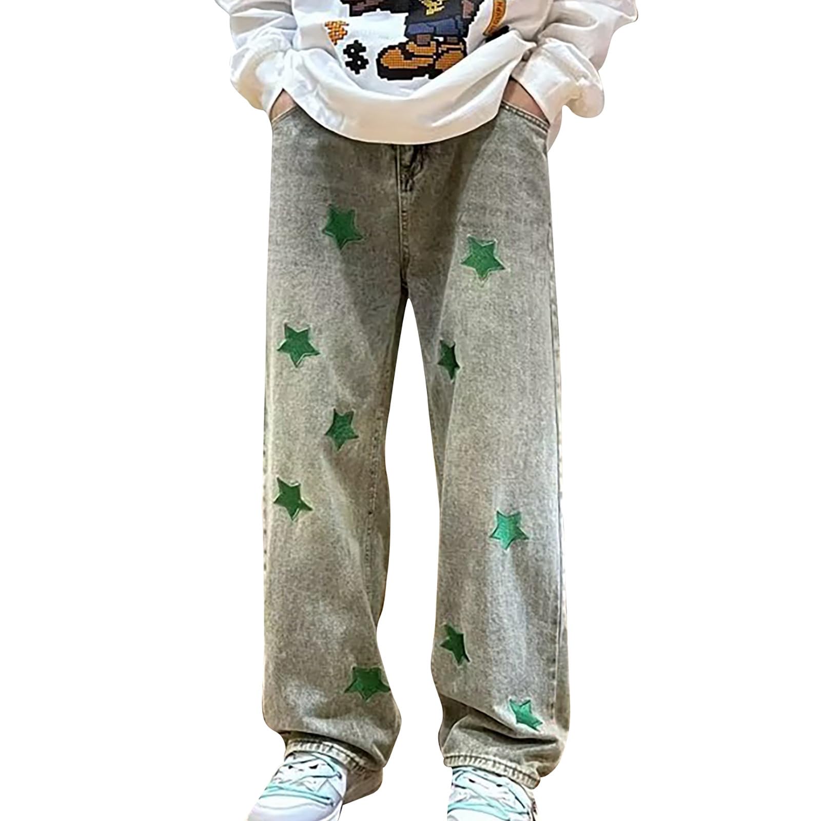 Men's Plus Size Jeans Baggy Hip Hop Star Trousers Denim Loose Goth Fashion Streetwear Trousers Men