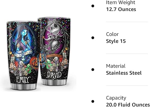 Miniatura 7 de Vaso personalizado de SallyJack para parejas diseño de pesadilla Halloween aniversario San Valentín regalos para él esposa marido antes de Navidad