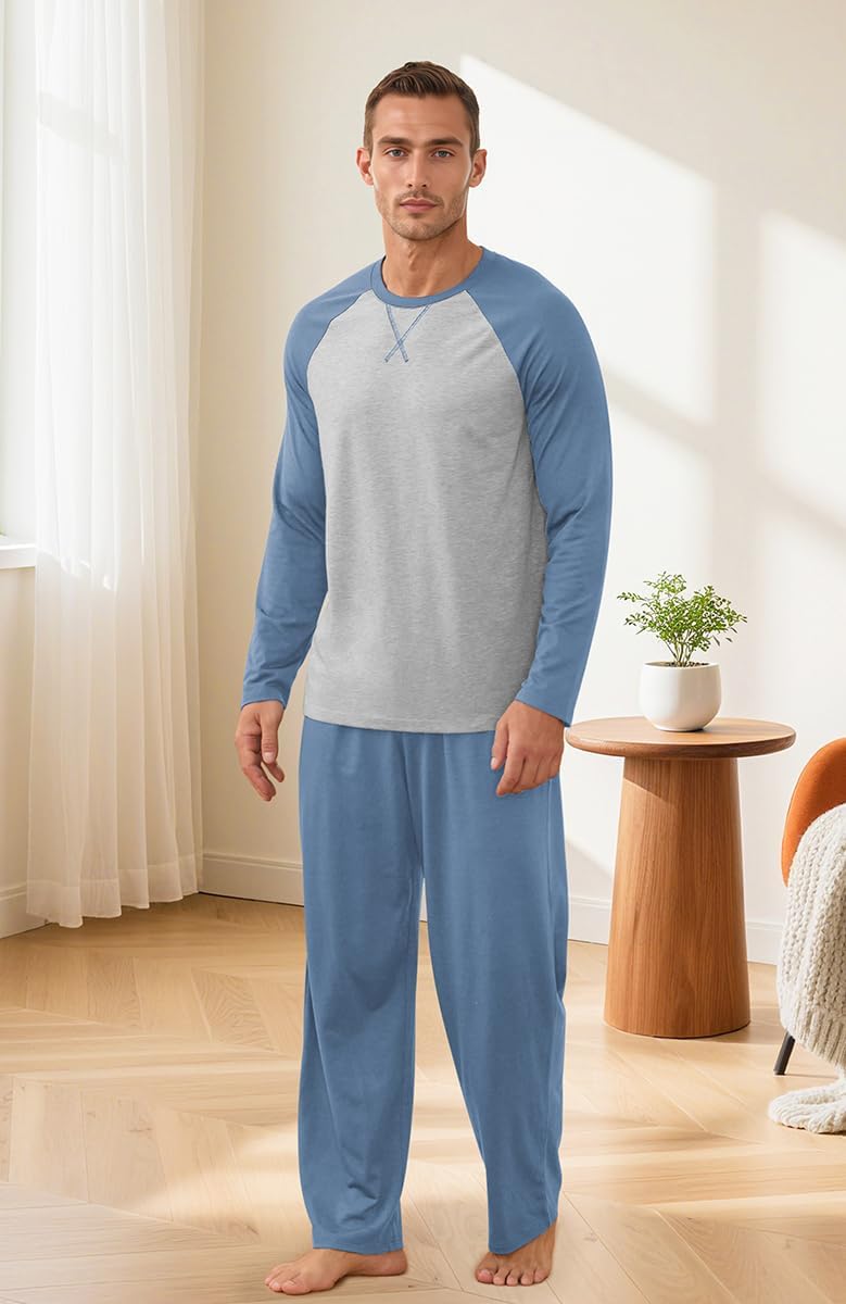 NITAGUT Men's Pajama Set Long Sleeve Sleepwear 2 Piece Loungewear with Pockets Soft Comfy Nightwear - Image 2