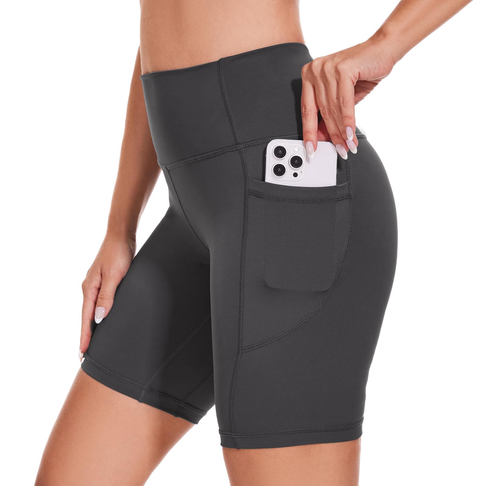 iniber Womens Biker Shorts with Pockets High Waist Workout Yoga Spandex Athletic Bicycle Leggings Shorts for Running