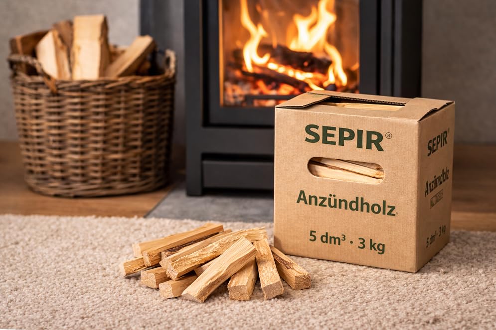 Kaminholz Anzündholz & Brennholz aus Kiefer und Fichte Kammergetrocknet 4 x 3 kg Karton 5dm³ - Feuerholz Anfeuerholz für Holzofen & Kamin