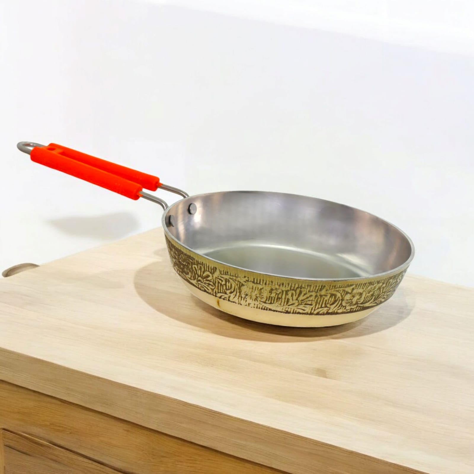 Pure Brass Frypan Tin Coated – 1000ML, Traditional Fry for Healthy Cooking, Handcrafted Brass Cookware for Indian Kitchen Tin Lined for Safety & Durability