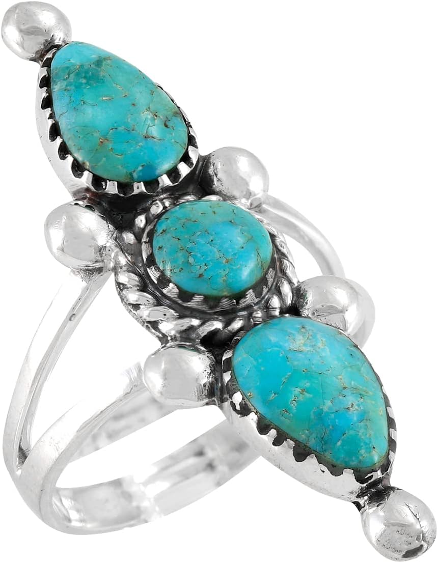 Turquoise Ring Sterling Silver 925 Genuine Gemstones Size 6 to 11