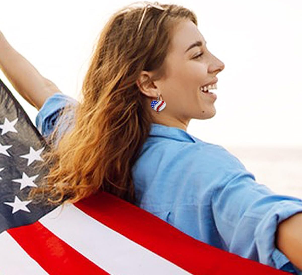 3 Pairs American Flag Earrings Patriotic Dangle Earrings Star Heart Drop Earrings for Women 4th of July Independence Day Gift Accessories - Image 4