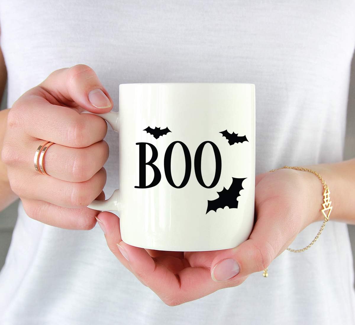 Andaz Press Funny Halloween Rustic Farmhouse 11oz. Ceramic Coffee Tea Mug Gift, Boo, Bat Graphic, 1-Pack, Birthday Christmas Gift Ideas