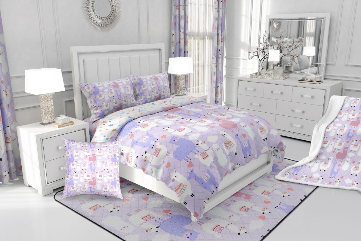 ガールズ キュート ラマ フリース ブランケット かわいい 部屋 装飾 漫画 ラマ アルパカ スローブランケット ラブリー ボーホー