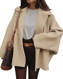 TANKANEO Women's Oversized Pea Coat: Classic Notch Lapel Single Breasted Wool Blend Fall Winter Jacket