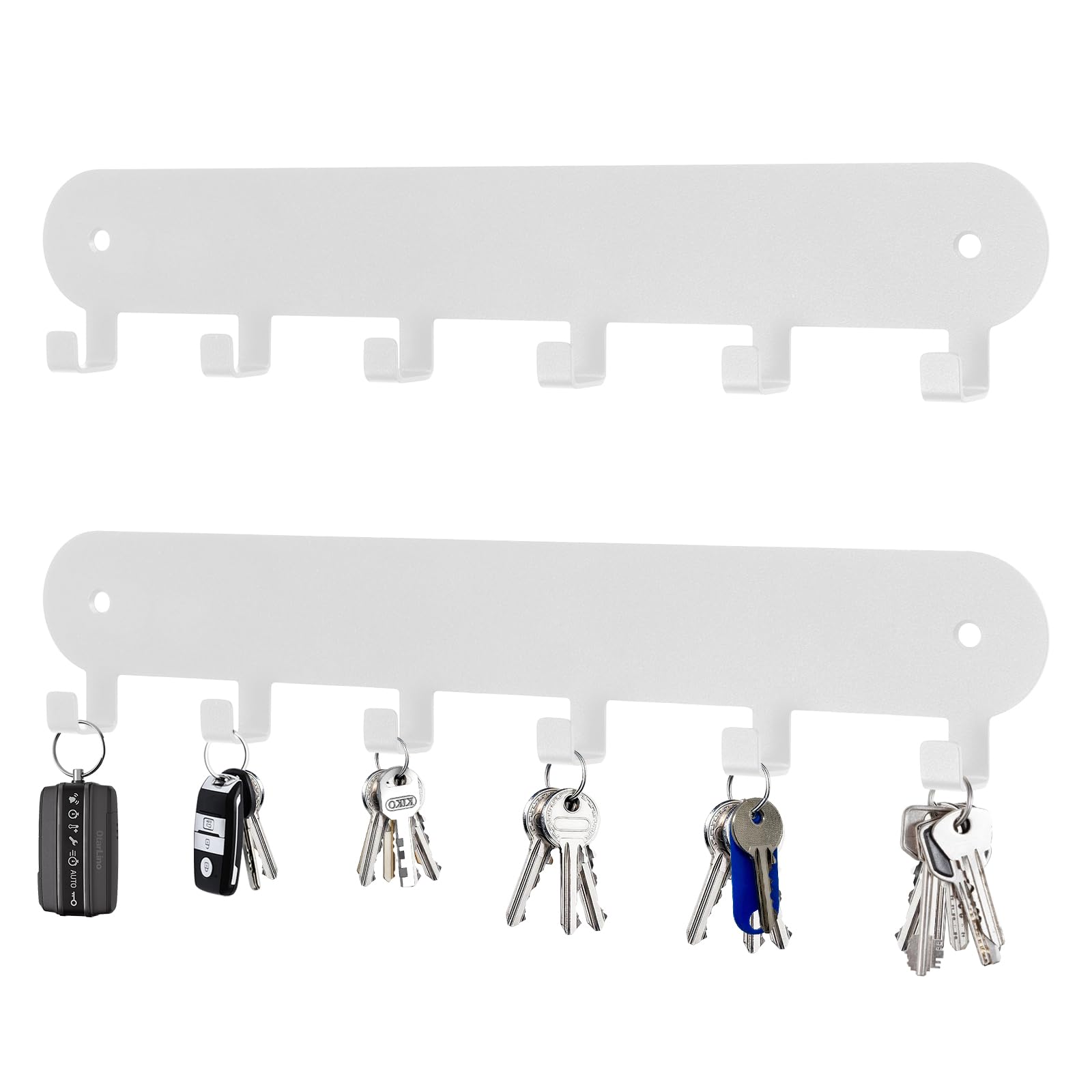Lot de 2 porte-clés muraux avec 6 crochets, auto-adhésifs, sans perçage, pour salon, cuisine, salle de bain, garage (blanc)