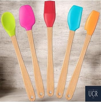 Bambu Saplı Silikon Spatula Seti, 5'li, 21 cm, Çok Renkli