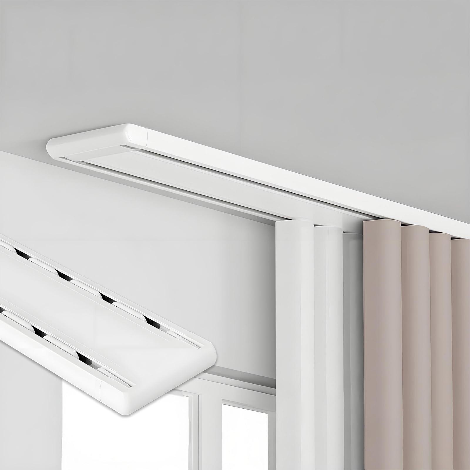 Double Curtain Track Ceiling Mount, Sliding Curtain Rail, Room Divider Track Set for Bedroom, Window, Hotel, Heavy Duty, Aluminum, Silent(White,390cm/12.8FT)