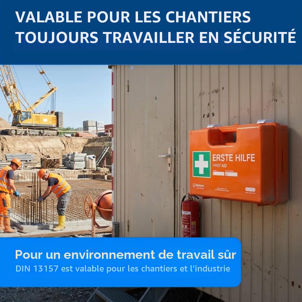 Mallette de premiers secours pour les entreprises avec contenu conforme à la norme DIN 13157 Boîte de premiers secours remplie avec support mural Orange