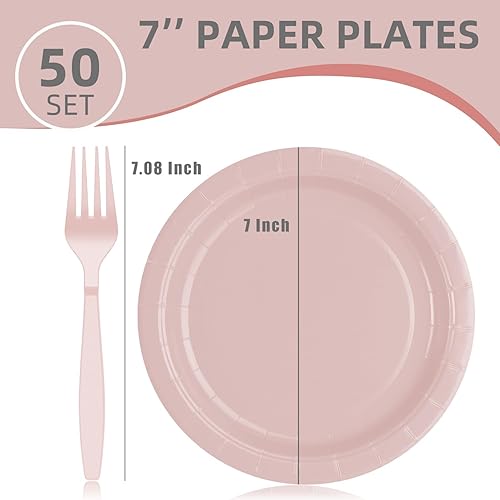 Miniatura 2 de Juego de platos y tenedores de papel para fiestas, juego de vajilla de papel desechable negro y dorado, 50 platos de postre de papel de 7 pulgadas +