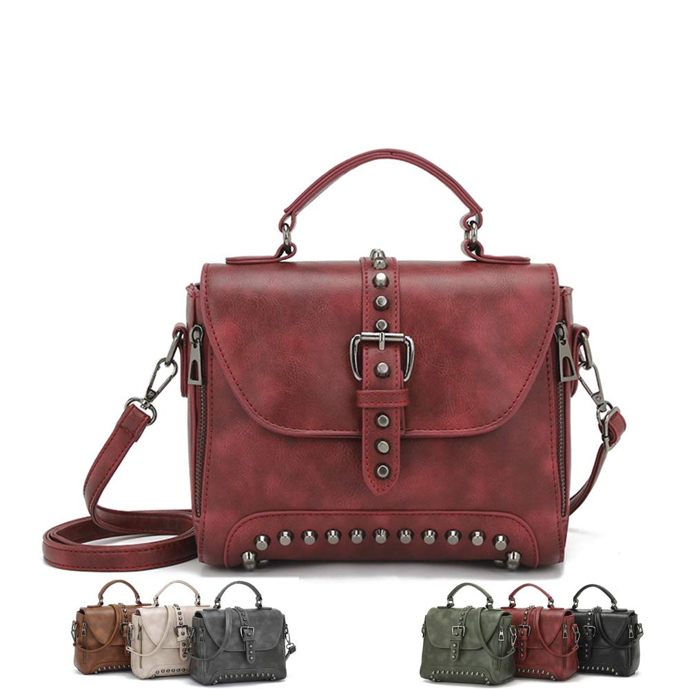 Segater Women Vintage Rivet Saddle Shoulder Bag Crossbody Bag Sling Bag Satchel