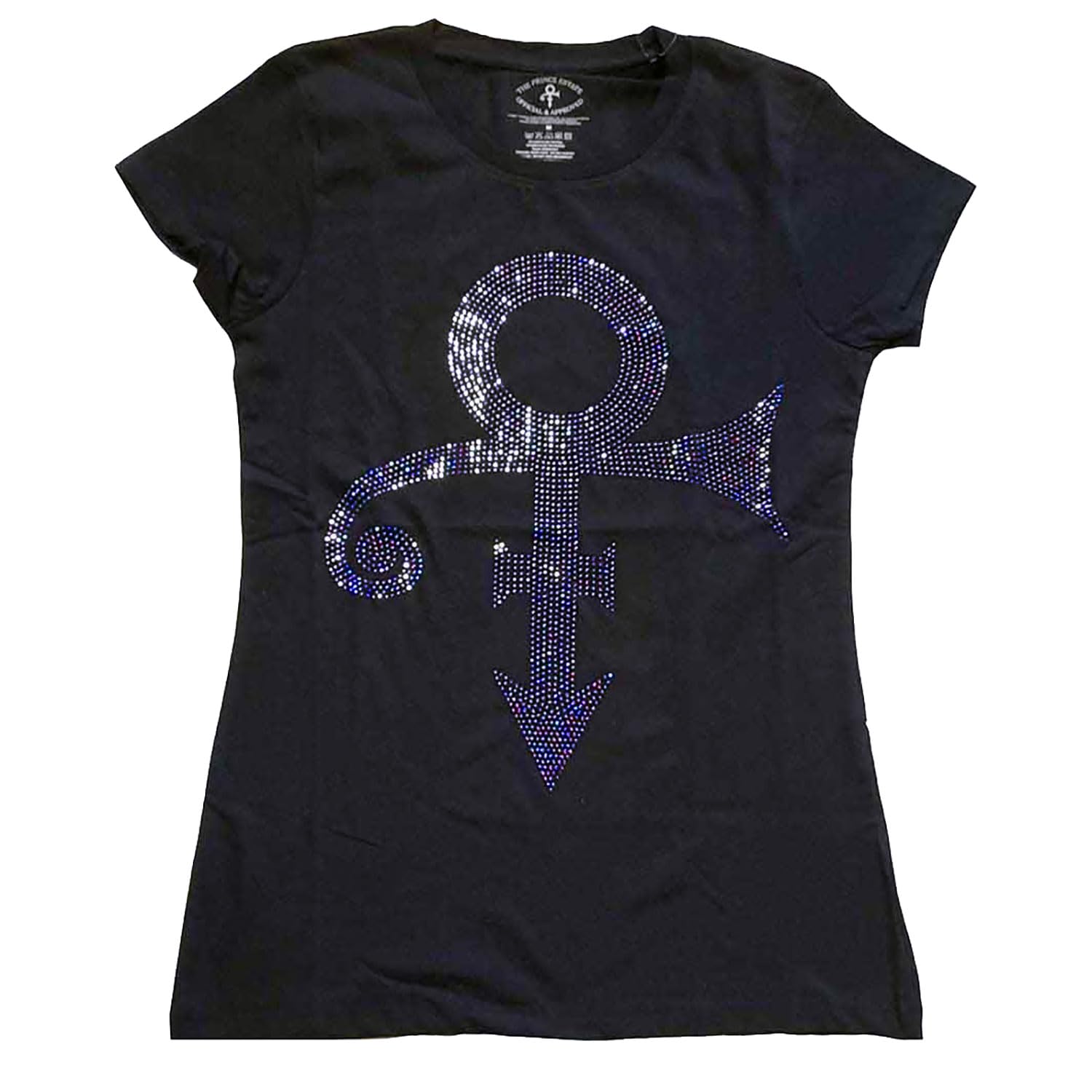 Prince T Shirt Purple Symbol Diamante Logo Official Womens Skinny Fit Black M