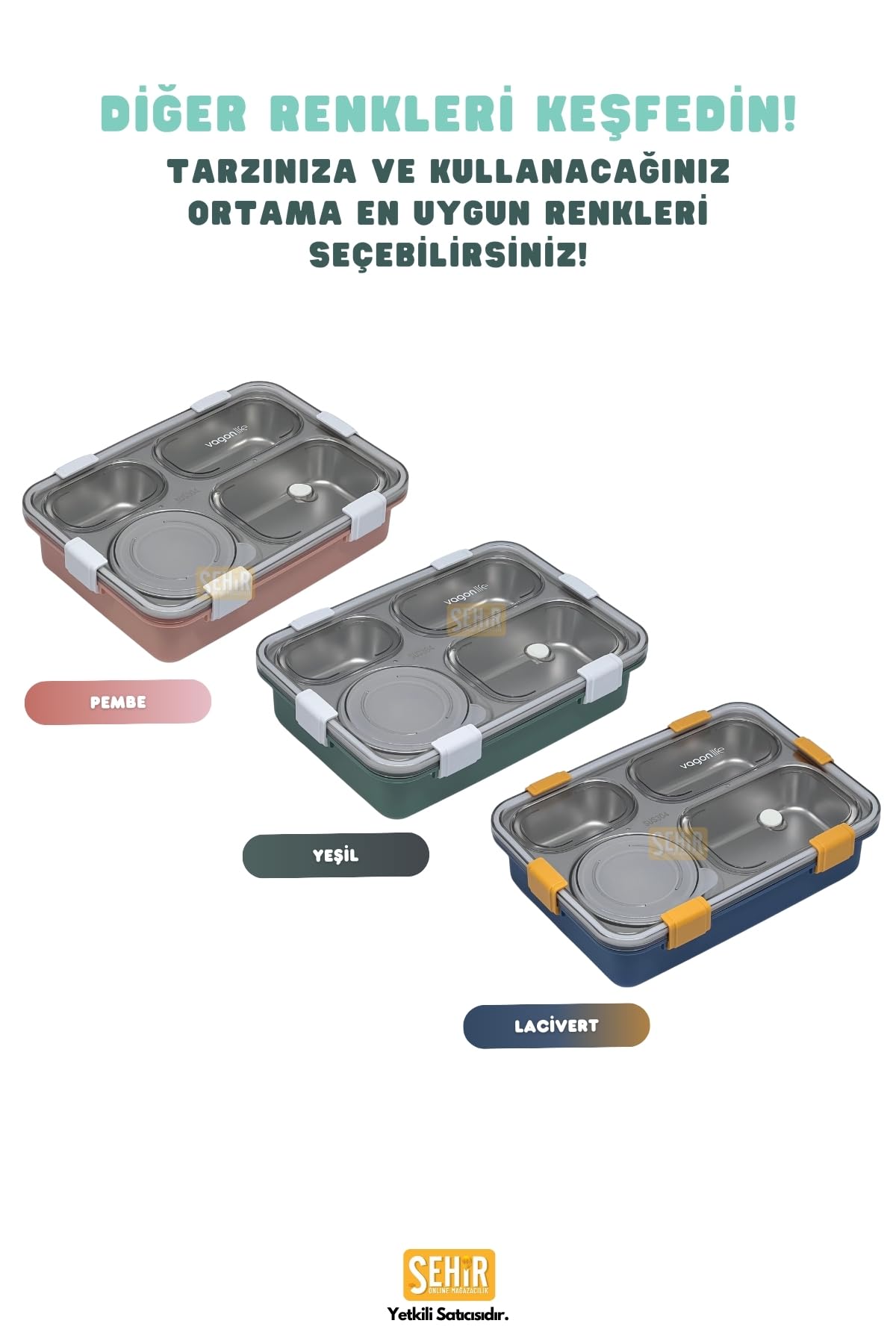 Vagonlife Bento 850ml Lunchbox Tek Katlı 4 Bölmeli ve Kaseli Çelik Sefer Tası Yemek Kutusu (Pembe)