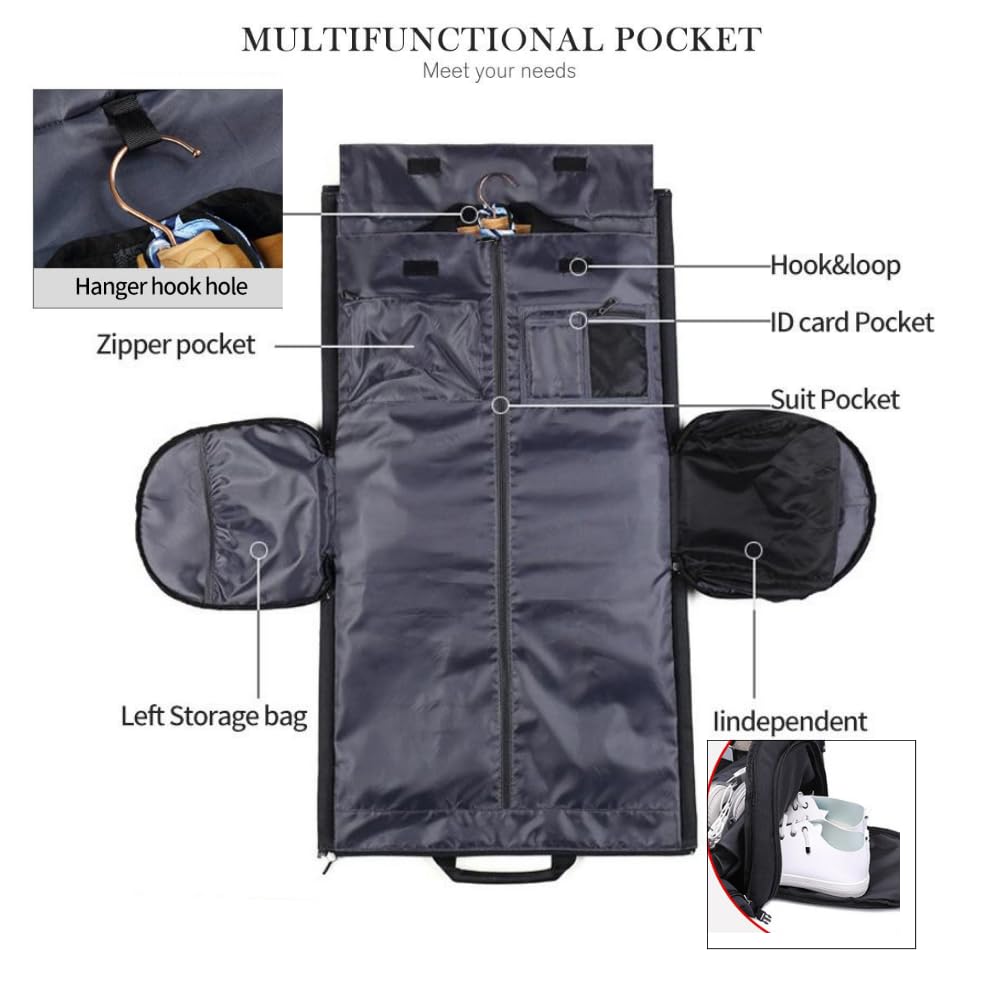 FUOCO Trolly Convertible Duffle Garment Bag for Men Women Suit Carrier for Travel Blazer Carry overnighter Space Saving Duffle Bags, Multi-Functional Coat Pant Cover with Hanger (Pink) 4