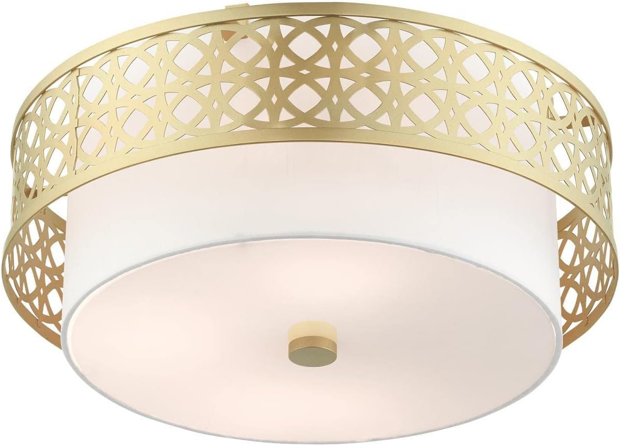 Soft Gold Latticework Drum Ceiling Light with Glass Shade