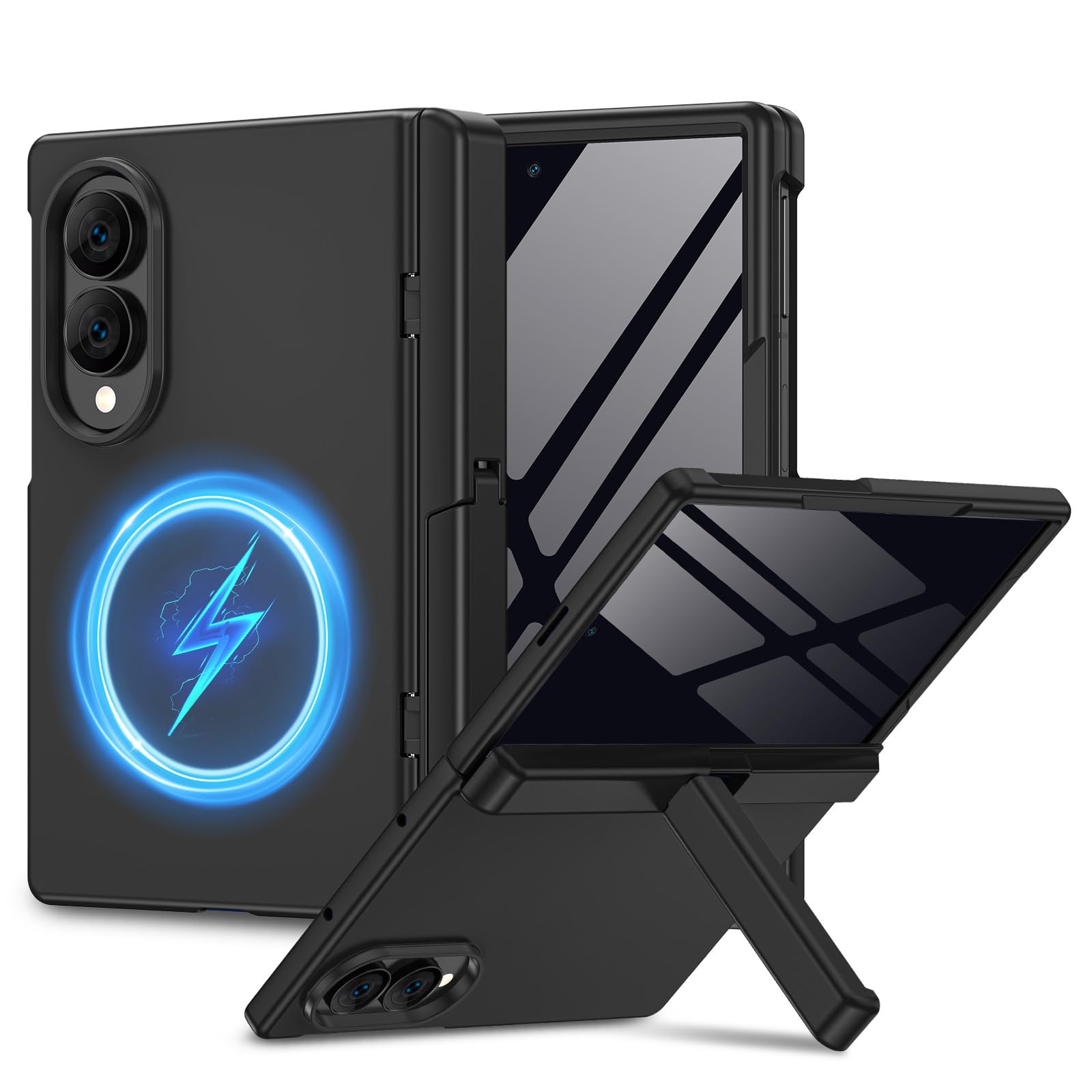 Magnetic for Samsung Galaxy Z Fold 8 Case with Hidden Kickstand Black Black Z Fold 8
