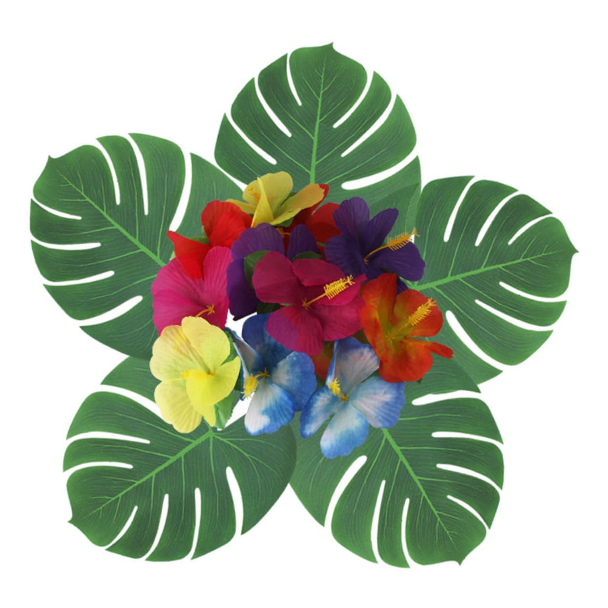 HOLIDYOYO Lightweight 41PCs Hawaii Table Skirt Cover with Artificial Monstera Leaf