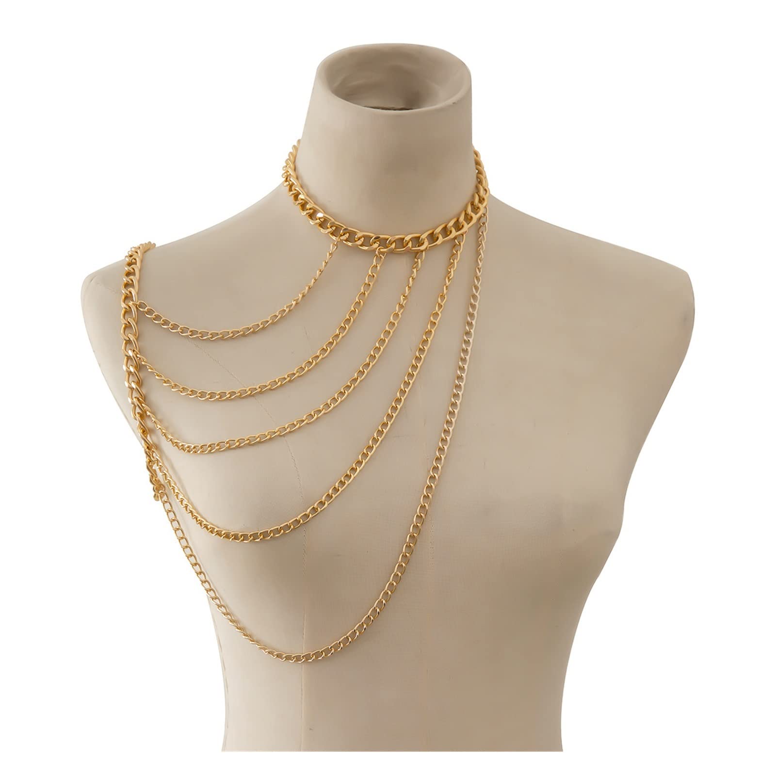 RWRAPS Chaîne d'épaule en Forme de U avec Pompon Chaîne de Corps pour Femme et Fille Bijoux de Corps géométriques en métal