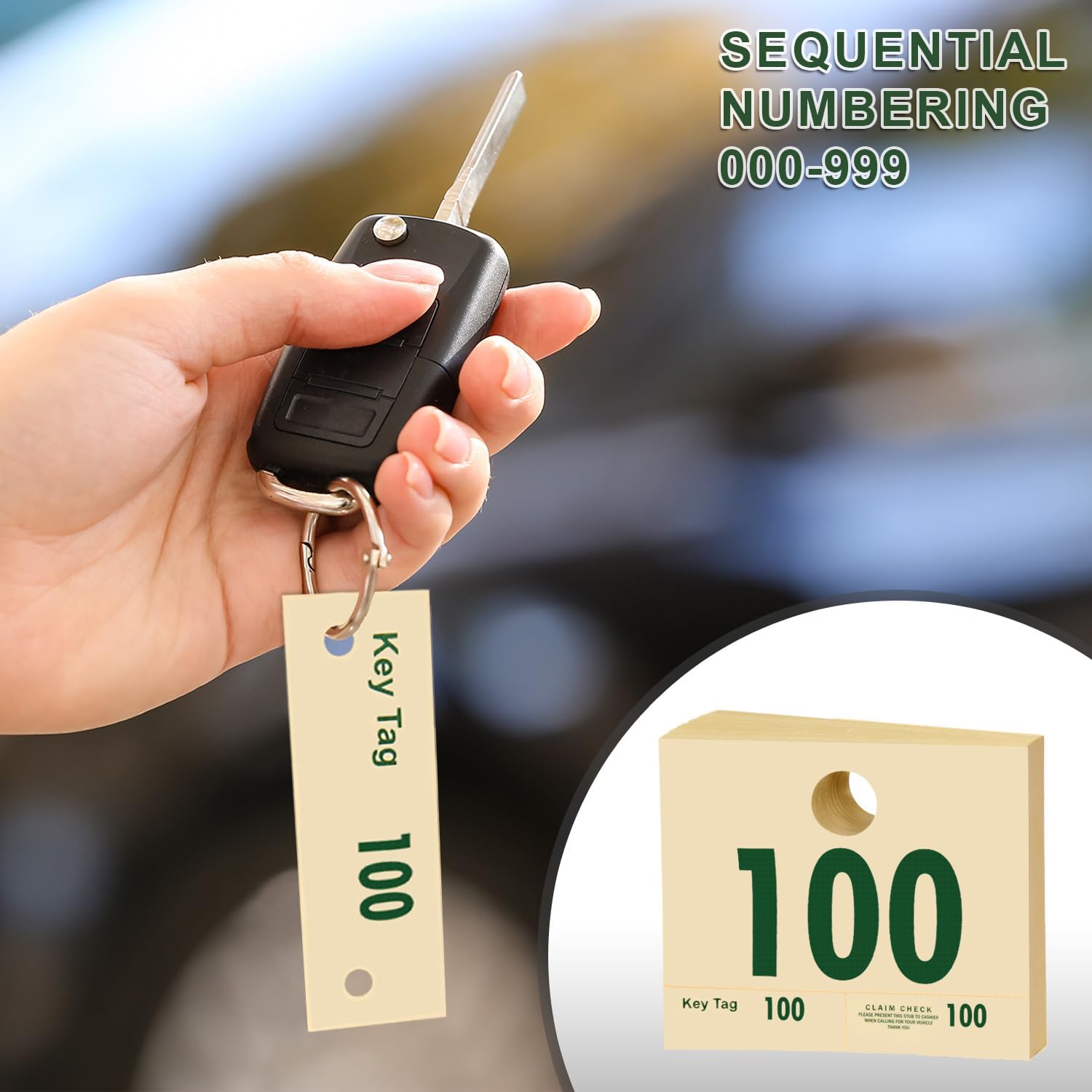SmartSign 1000-Pack Vehicle Hang Tags, 6" x 7" Double-Sided Car Service Valet Tags with Sequential Numbering 000-999, Dispatch Numbers