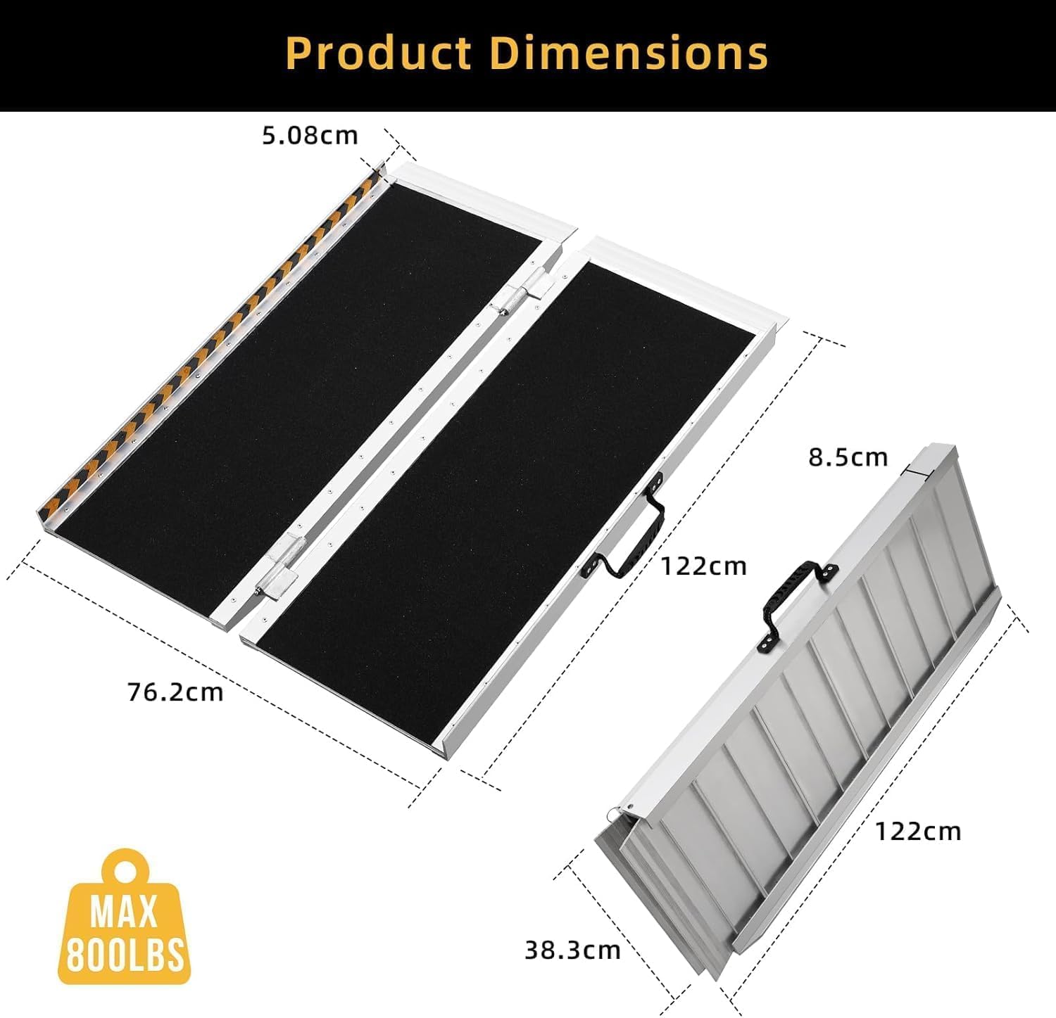 4 Feet Portable Wheelchair Ramp 600LBS Capacity Non-Skid Aluminum Handicap Ramps,Seamless Folding Threshold Ramp Wheel Chair Ramp for Doorways