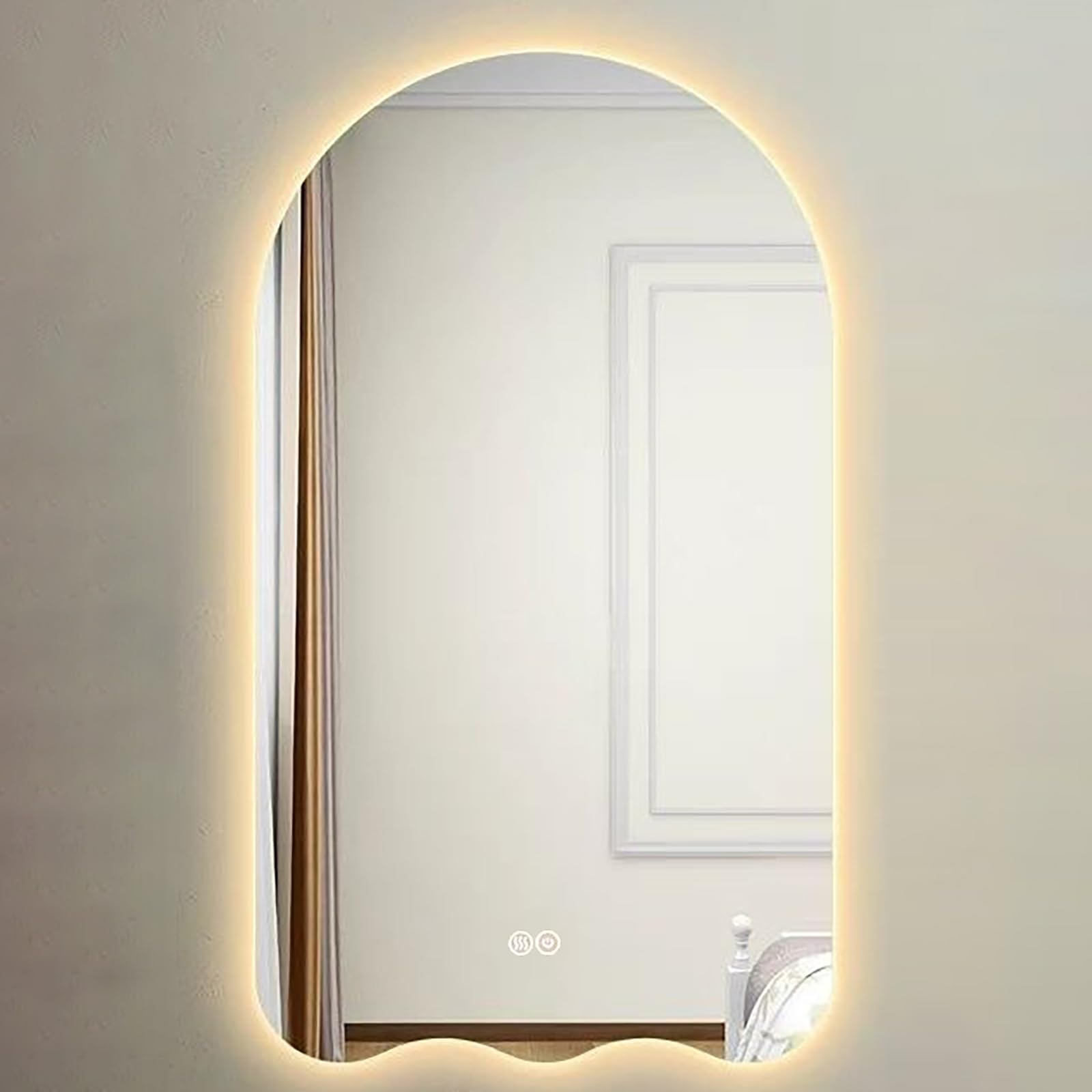 FGXHHS Irregular Arch Modern Asymmetrical Wall Mounted - Smart LED 3 Colour Lights Anti-Fog, 60x90cm HD Glass Explosion-Proof Vanity Makeup for Decor