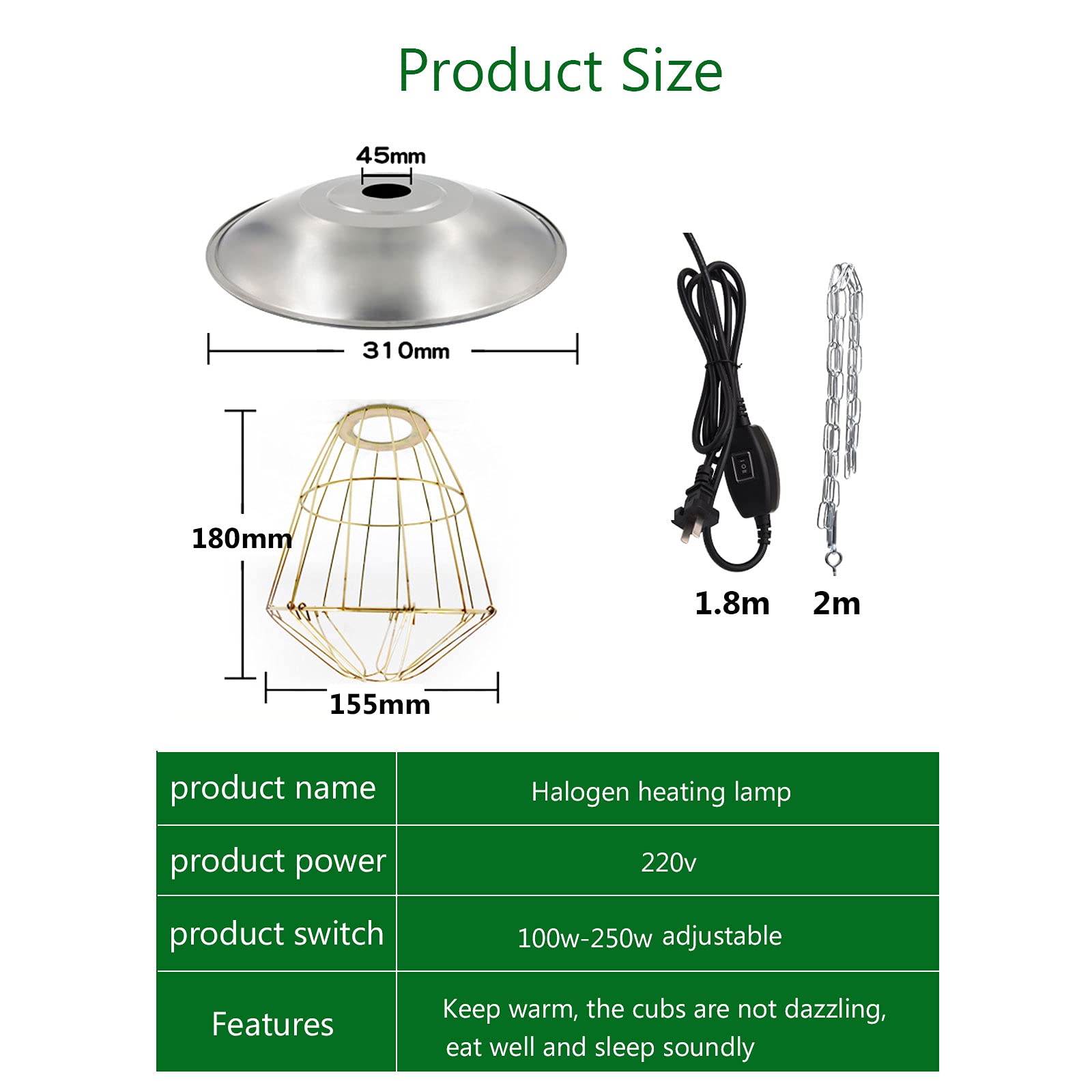 Wärmelampe für Kaninchen Küken, Rotlichtlampe Wärmelampe mit Einstellbare Temperatur und 250w Glühbirne, Praktische Heizlampe für Lämmer Ferkel und Welpen, Ideal zum Warmhalten im Winter