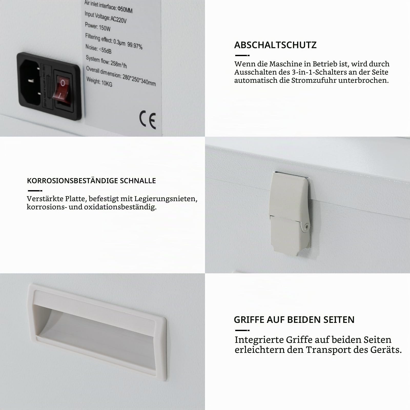 Lötrauchabsorber - Leistungsstarke 258m³/h 150W Absaugung, geräuscharmes, 3-stufiges Filtersystem mit 7 Filtern für lötrauchabsaugung Laserschweißen, Rauchabsaugung und Desktop-Löten(Weiß)