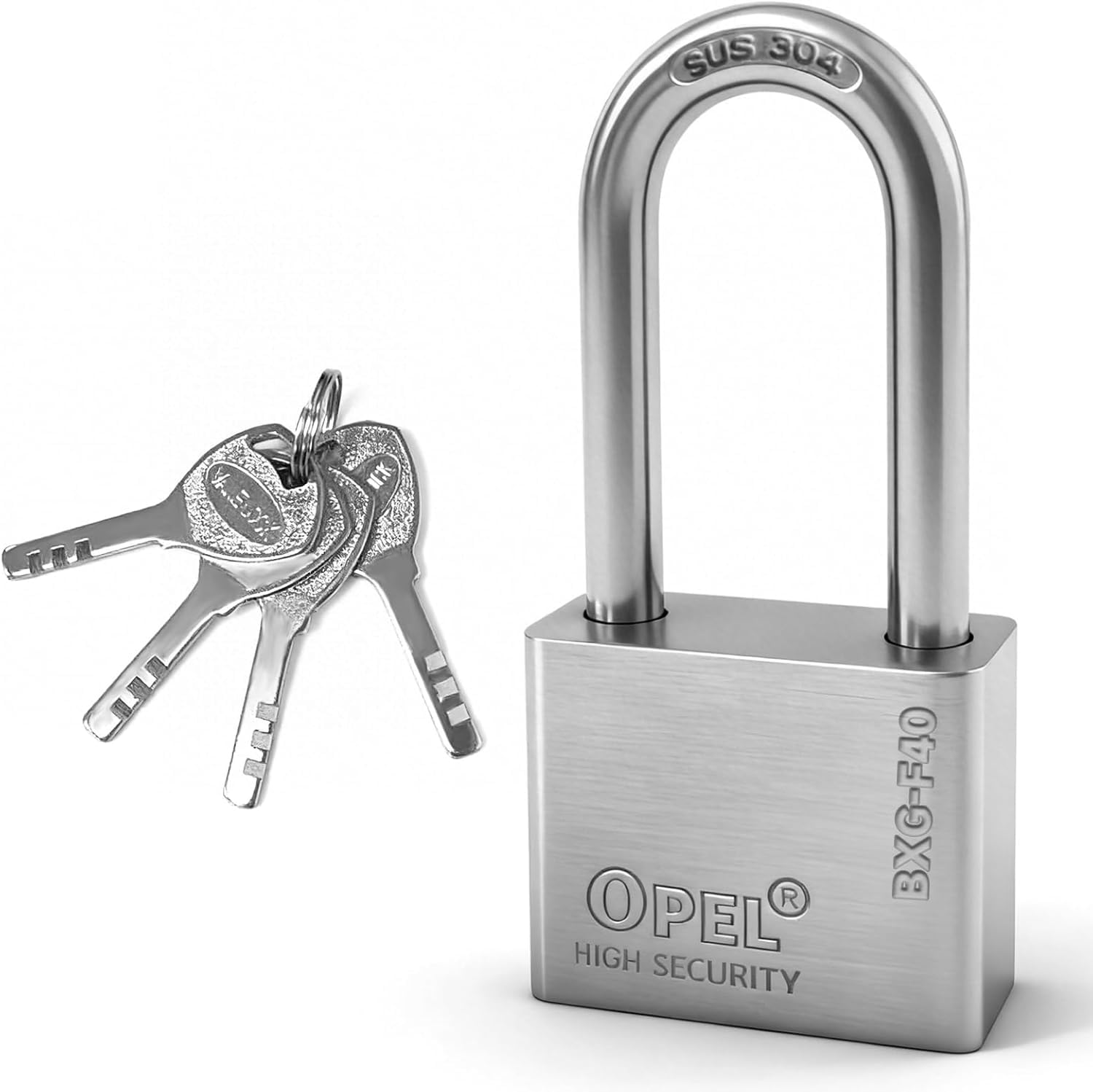 304 Stainless Steel Long Shackle Padlock with 4 Keys, Heavy Duty Waterproof Anti-Rust Weatherproof Lock for Gate, Shed, Garage, Fence, Marine & Indoor Use (40mm)