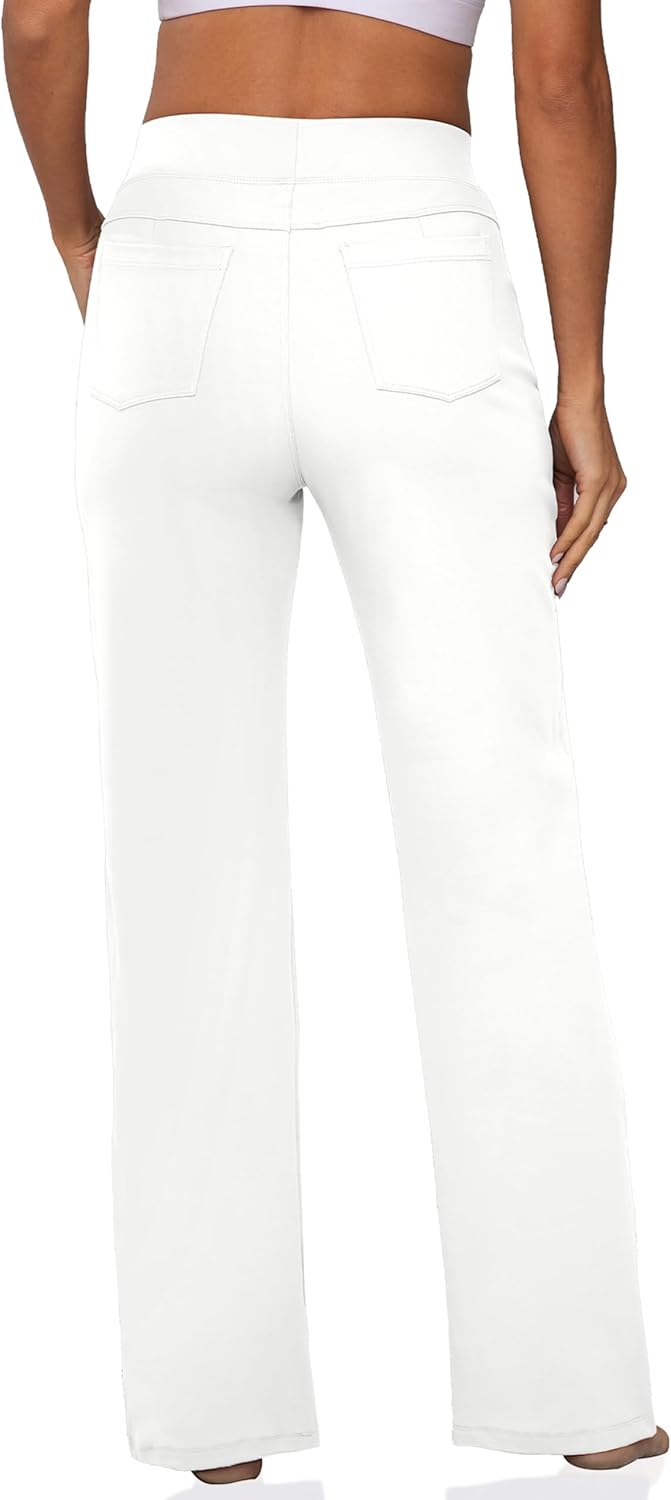 VOOVEEYA Wide Leg Pants for Women, Yoga Pants with Pockets High Waist Casual Straight Dress Pants Petite/Tall/Regular (Petite White M) - Image 2