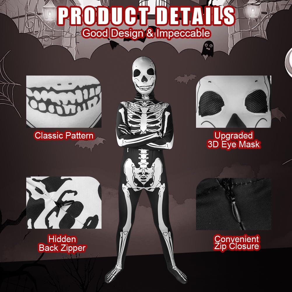 AOOWU Kids Skeleton Costume for Halloween Kids Skeletons Halloween Fancy Dress Costume - Image 2