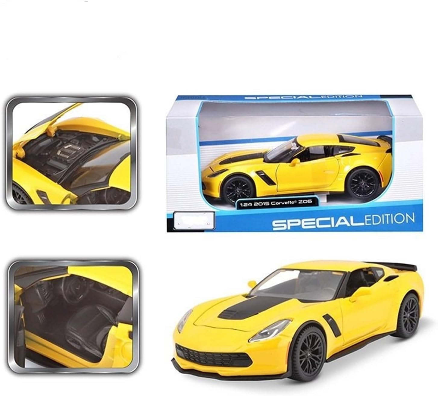 1:24 Simulation Alloy car Model, Metal car Model(2015 Z06 Yellow)