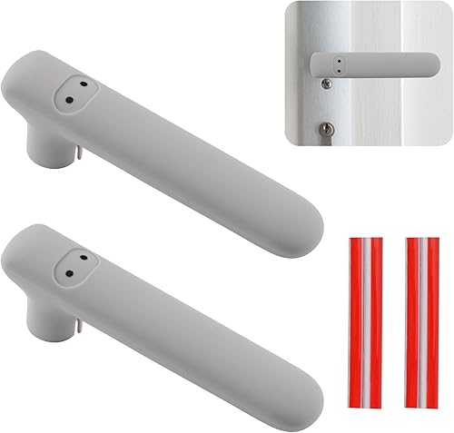 Vista 23 de 2 fundas de silicona mate para manija de puerta, protector antiestático para pomo de puerta, palancas de puerta cuadradas, color beige Grisish