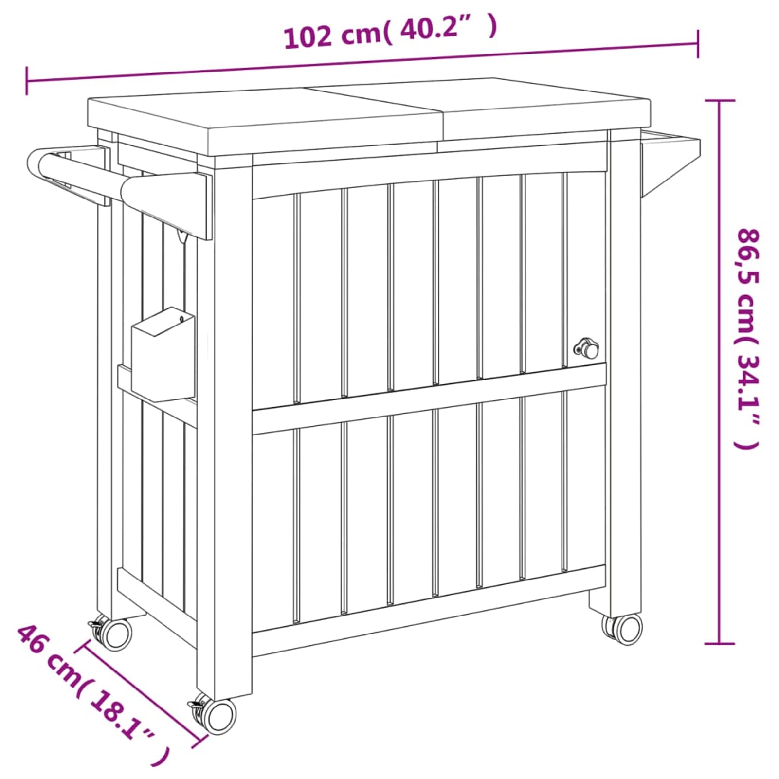 Geecher Carrello di Servizio 3 in 1 con Secchiello per Ghiaccio 80 L, Mobile da Esterno con Ruote Bloccabili, Tavolo di Preparazione e Conservazione, Polipropilene Nero, 102x46x86,5 cm for Eventi all'