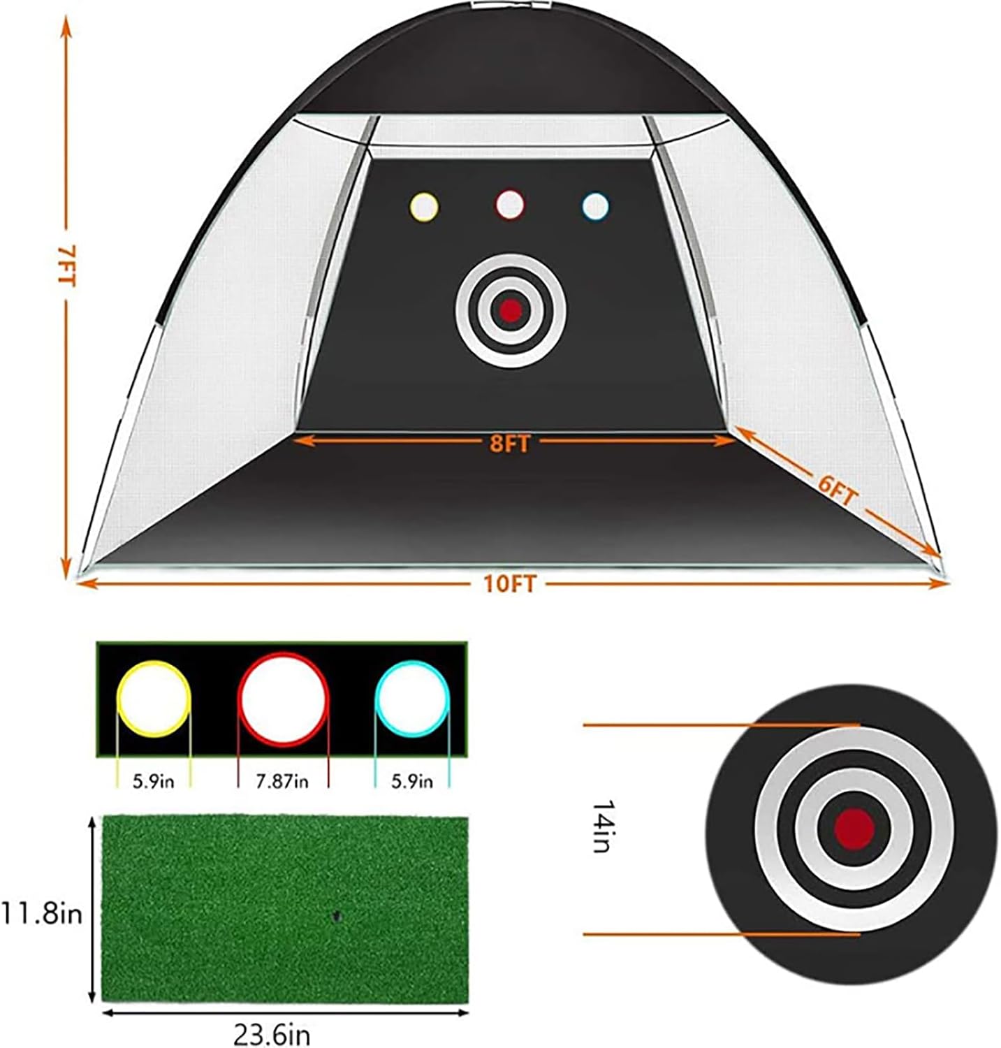 Golf Practice Net, Golf Hitting Training Aids with Carry Bag, Detachable Practice Net and Premium Turf Training Mat, Space Saving and Easy to Installation, for Woods, Irons, Wedges