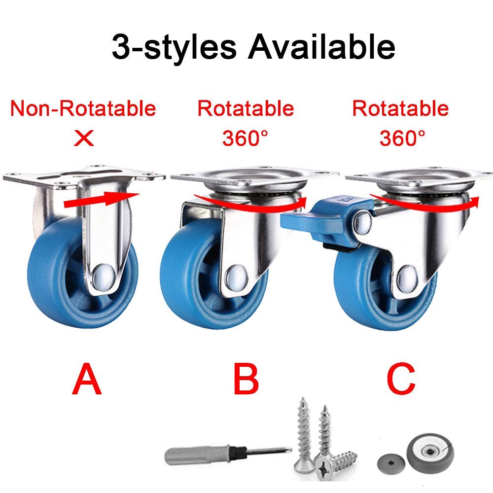 Rotelle per mobili Piccoli da 25 mm (4 Pezzi/carico 60 kg), rotelle in Nylon, Blu | Ruote fisse/Ruote girevoli/Freno | Ruote girevoli girevoli per Carrello a 3 Stili opzional
